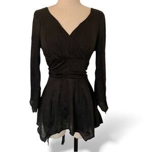 Black bohemian handkerchief hem top by Vol. 1, ladies medium surplice v-neck